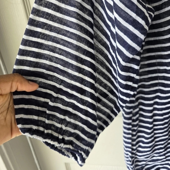 J Crew Sheeer Blouse  Medium Women Navy Blue White Striped Cotton See Thru - Picture 9 of 13